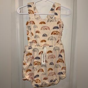 Neutral Rainbow Print Baby Romper with Ruffle Straps